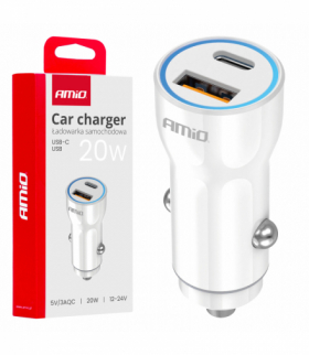 Ładowarka samochodowa USB-A+ USB-C 20W AMiO 03881