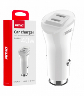 Ładowarka samochodowa 2x USB-C 40W AMiO 03884