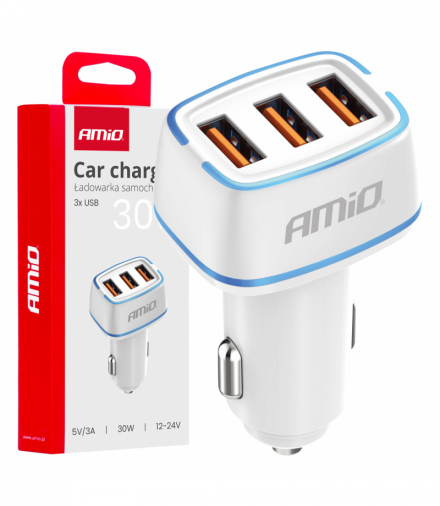 Ładowarka samochodowa 3x USB-A 30W AMiO 03889