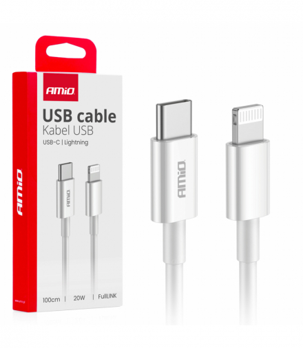 Kabel do ładowania USB-C - LIGHTNING IPHONE PD 20W 100cm FullLINK AMiO 03898