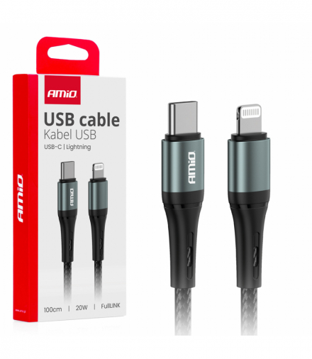 Kabel do ładowania USB-C - IPHONE LIGHTNING 20W 100cm AMiO 03916