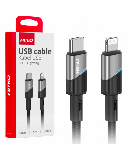 Kabel do ładowania USB-C - IPHONE LIGHTNING 20W 100cm AMiO 03928
