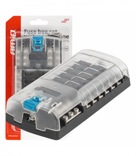 Skrzynka bezpiecznikowa z szyną ujemną konektory śrubowe 12 gniazd AMiO 03834