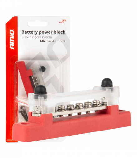 Blok rozdzielczy masy plusa bus bar M6 12V - 48V 150A AMiO 03810