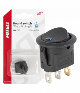 Włącznik przełącznik przycisk okrągły 12V 20A ON OFF podświetlenie niebieskie AMiO 03963