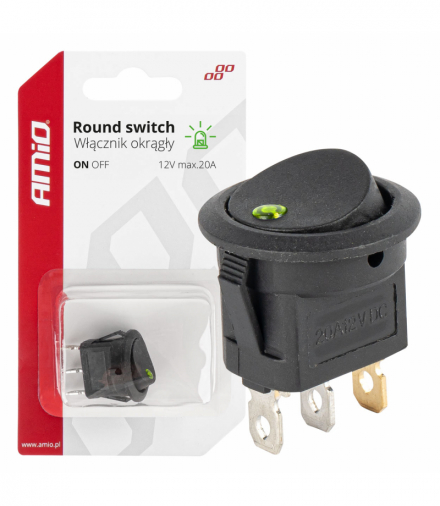 Włącznik przełącznik przycisk okrągły 12V 20A ON OFF podświetlenie zielone AMiO 03964