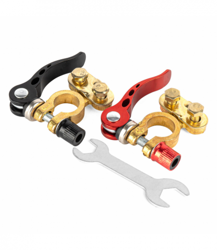 Klemy zaciski akumulatora mosiężne uniwersalne z kluczem montażowym AMiO 04059