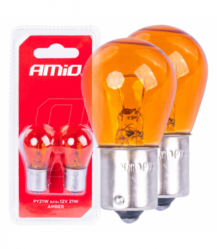 Żarówki halogenowe PY21W BA15S 12V POMARAŃCZOWE 2szt. blister AMiO 04354/03352
