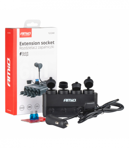 Rozdzielacz rozgałęźnik gniazda zapalniczki PD30W QC3.0 12/24V max 216W AMiO 04175