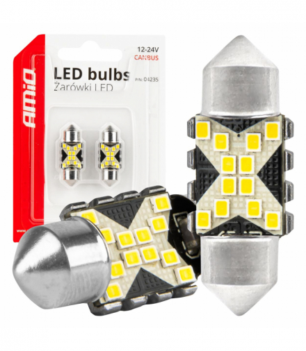 Żarówki LED CANBUS Festoon C5W 12SMD 2016 31mm White 12V 24V AMiO 04235