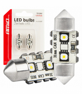 Żarówki LED CANBUS Festoon C5W 2SMD 3838 31mm White 12V 24V AMiO 04247