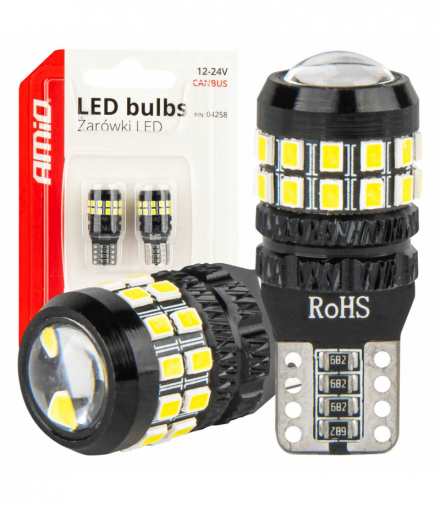 Żarówki LED CANBUS T10 W5W 27SMD 2016 White 12V 24V AMiO 04258