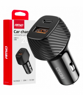 Ładowarka samochodowa QC+PD 20W USB-A + USB-C AMiO 04282