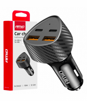 Ładowarka samochodowa 50W 2x USB-A + 2x USB-C AMiO 04284