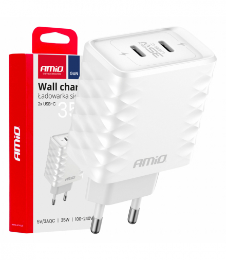 Ładowarka sieciowa Quick Charge 35W 2x USB-C 100-240V AMiO 04288