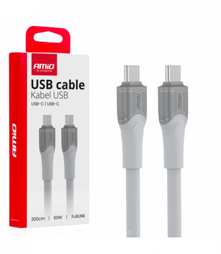 Kabel do łądowania USB-C USB-C 60W 300cm FullLINK model X111 transmisja danych AMiO 04293