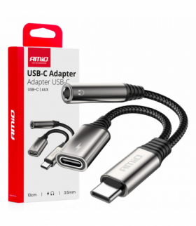 Adpater rozgałęźnik USB-C na USB-C + Mini Jack 3.5mm 10cm AMiO 04295