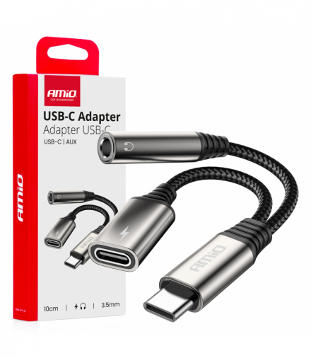 Adpater rozgałęźnik USB-C na USB-C + Mini Jack 3.5mm 10cm AMiO 04295