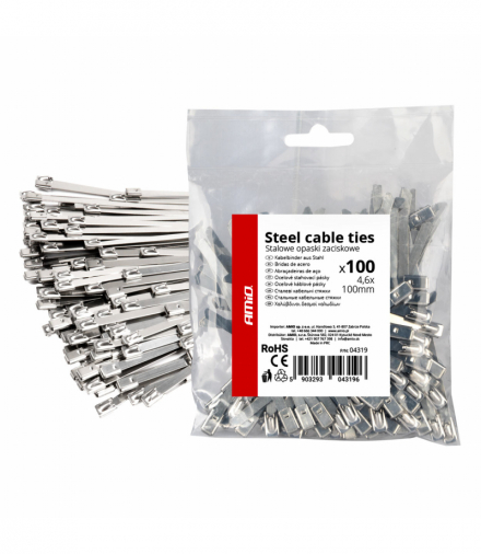 Opaski zaciskowe metalowe ze stali nierdzewnej 4.6x100mm 100 szt. AMiO 04319
