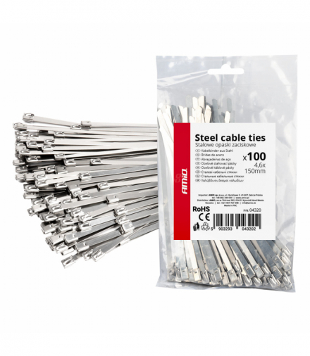 Opaski zaciskowe metalowe ze stali nierdzewnej 4.6x150mm 100 szt. AMiO 04320