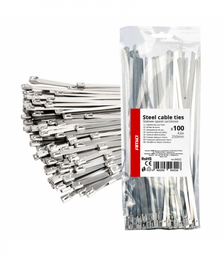 Opaski zaciskowe metalowe ze stali nierdzewnej 4.6x250mm 100 szt. AMiO 04322