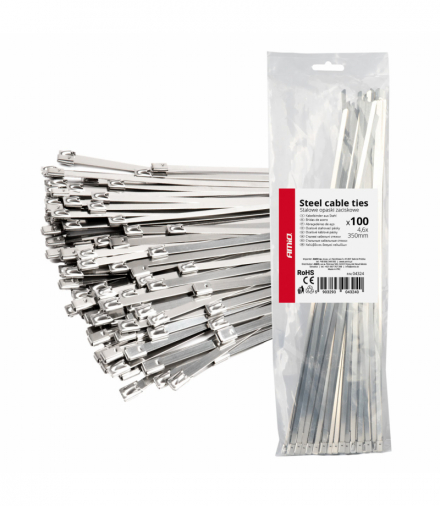 Opaski zaciskowe metalowe ze stali nierdzewnej 4.6x350mm 100 szt. AMiO 04324