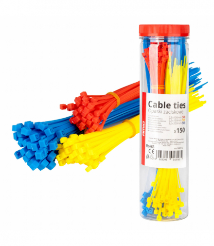 Opaski zaciskowe plastikowe wielokolorowe zestaw 150 szt. AMiO 04316