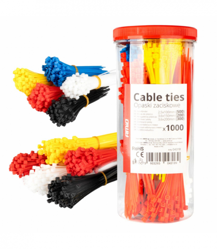 Opaski zaciskowe plastikowe wielokolorowe zestaw 1000 szt. AMiO 04318