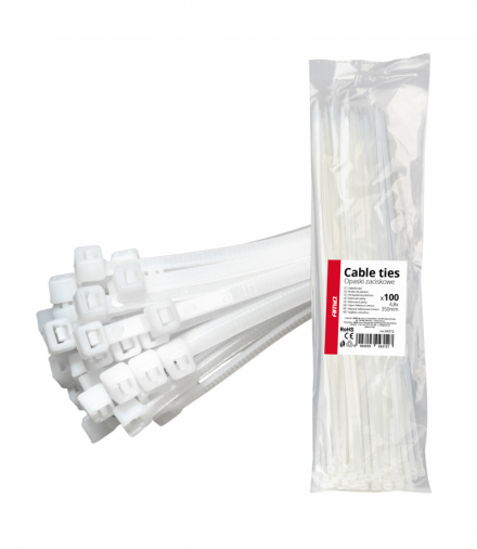 Opaski zaciskowe białe 4.8×350mm 100 szt. AMiO 04312