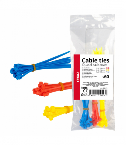 Opaski zaciskowe plastikowe wielokolorowe zestaw 60 szt. AMiO 04313