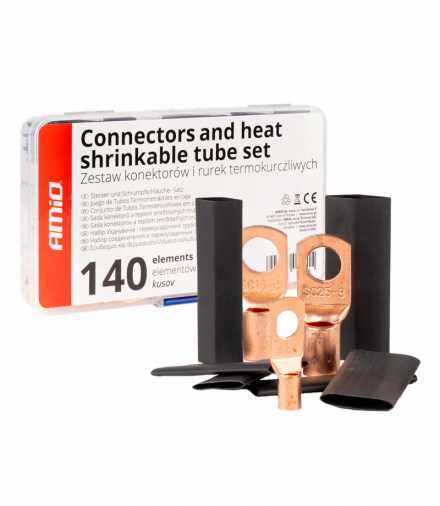 Zestaw konektory oczkowe koszulki termokurczliwe 140 szt. AMiO 04121