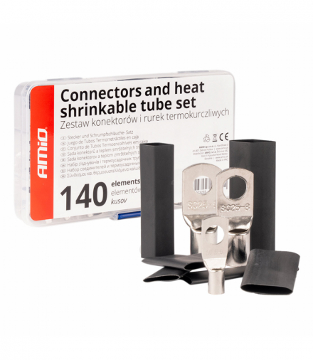 Zestaw konektory oczkowe koszulki termokurczliwe 140 szt. AMiO 04122