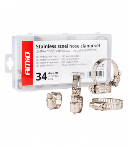Zestaw opasek zaciskowych ślimakowych opaski zaciskowe cybanty ze stali nierdzewnej 34 szt. AMiO 04125