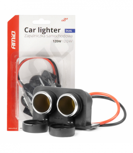 Gniazdo zapalniczki samochodowej hermetyczne podwójne 12V 24V AMiO 04130