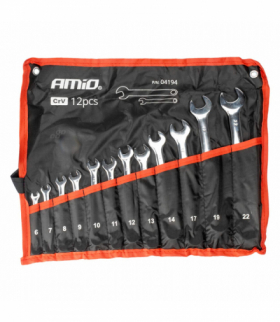 Klucze płaskie oczkowe zestaw kluczy oczkowych 6-22 mm 12 szt. AMiO 04194