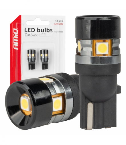 Żarówki LED CANBUS T10 W5W 5SMD 3030 White 12V 24V AMiO 04239