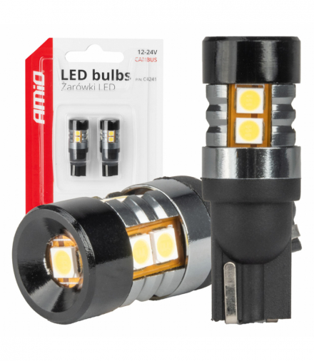 Żarówki LED CANBUS T10 W5W 9 SMD 3030 White 12V 24V AMiO 04241