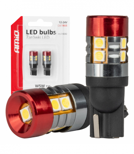 Żarówki LED CANBUS T10 W5W 9 SMD 3030 White 12V 24V AMiO 04242