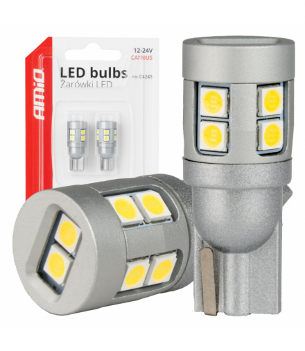Żarówki LED CANBUS T10 W5W 12 SMD 3030 White 12V 24V AMiO 04243