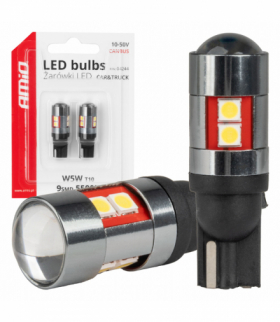 Żarówki LED CANBUS T10 W5W 9 SMD 3030 White 12V 24V 36V 48V AMiO 04244