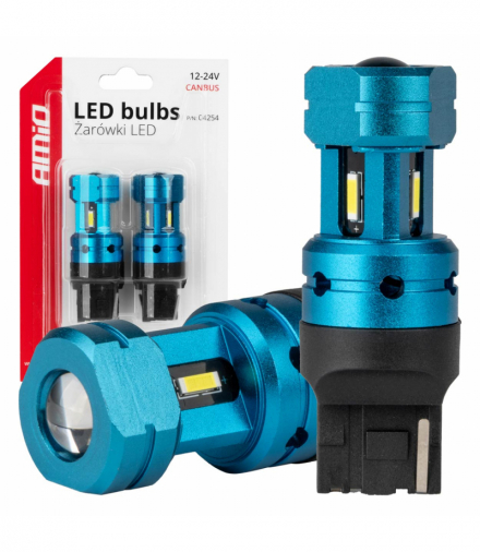 Żarówki LED CANBUS T20 7440 W21W 4SMD 1860 White 12V 24V AMiO 04254
