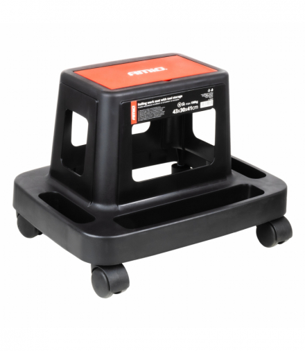 Krzesło warsztatowe na kółkach ze schowkiem na narzędzia 150 kg AMiO 04269