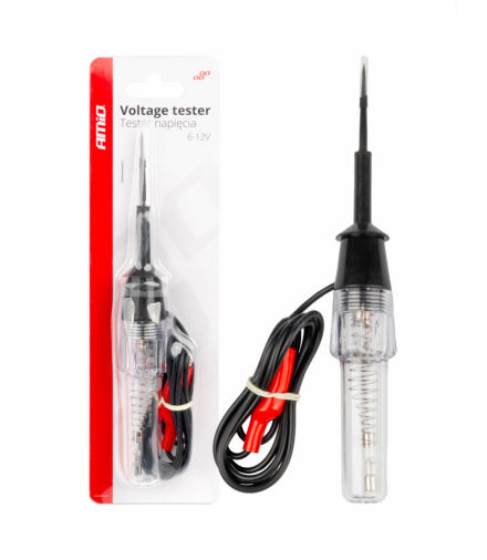 Samochodowy tester napięcia z zaciskiem krokodyl 6-12V AMiO 04272