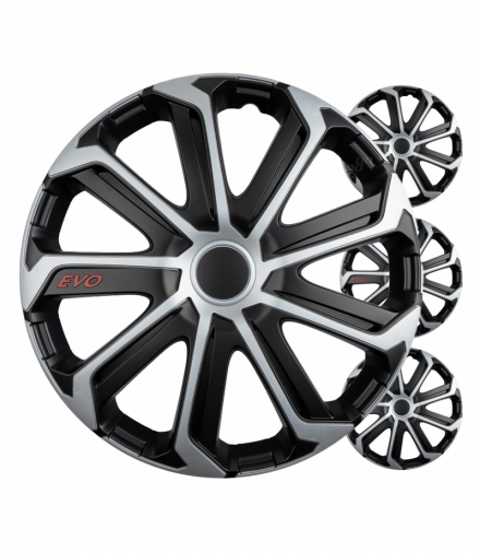 Kołpaki samochodowe 4szt. komplet EVO czarno srebrne 15" cali COLOR BOX Versaco 9757