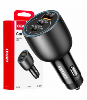 Ładowarka samochodowa 2x USB-C + USB-A 12V 24V 100W AMiO 04371