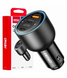 Ładowarka samochodowa 2x USB-C + USB-A 12V 24V 95W AMiO 04372