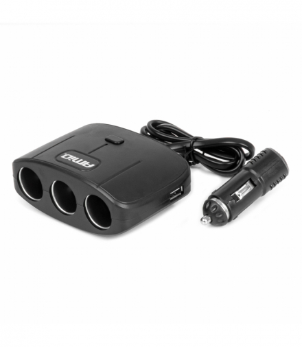 Rozdzielacz gniazda zapalniczki z ładowarką 2x USB-A ON/OFF 12V 24V 100W 70cm AMiO 04362