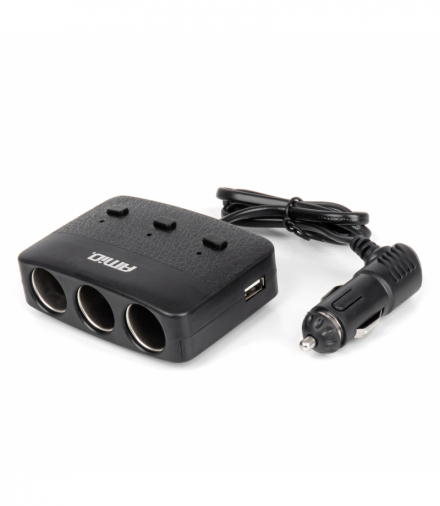 Rozdzielacz gniazda zapalniczki z ładowarką 2x USB-A ON/OFF LED 12V 24V 100W 70cm AMiO 04363