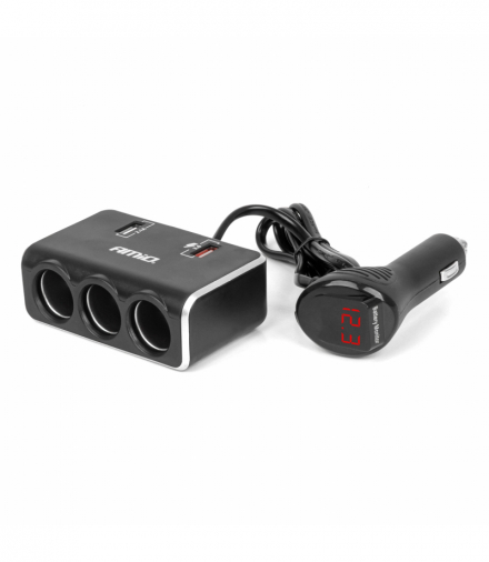 Rozdzielacz gniazda zapalniczki z ładowarką 2x USB-A QC3.0 12V 24V 120W 80cm AMiO 04364