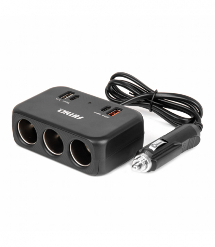 Rozdzielacz gniazda zapalniczki z ładowarką 1x USB-A 1x USB-C QC4.0 12V 24V 120W 80cm AMiO 04365